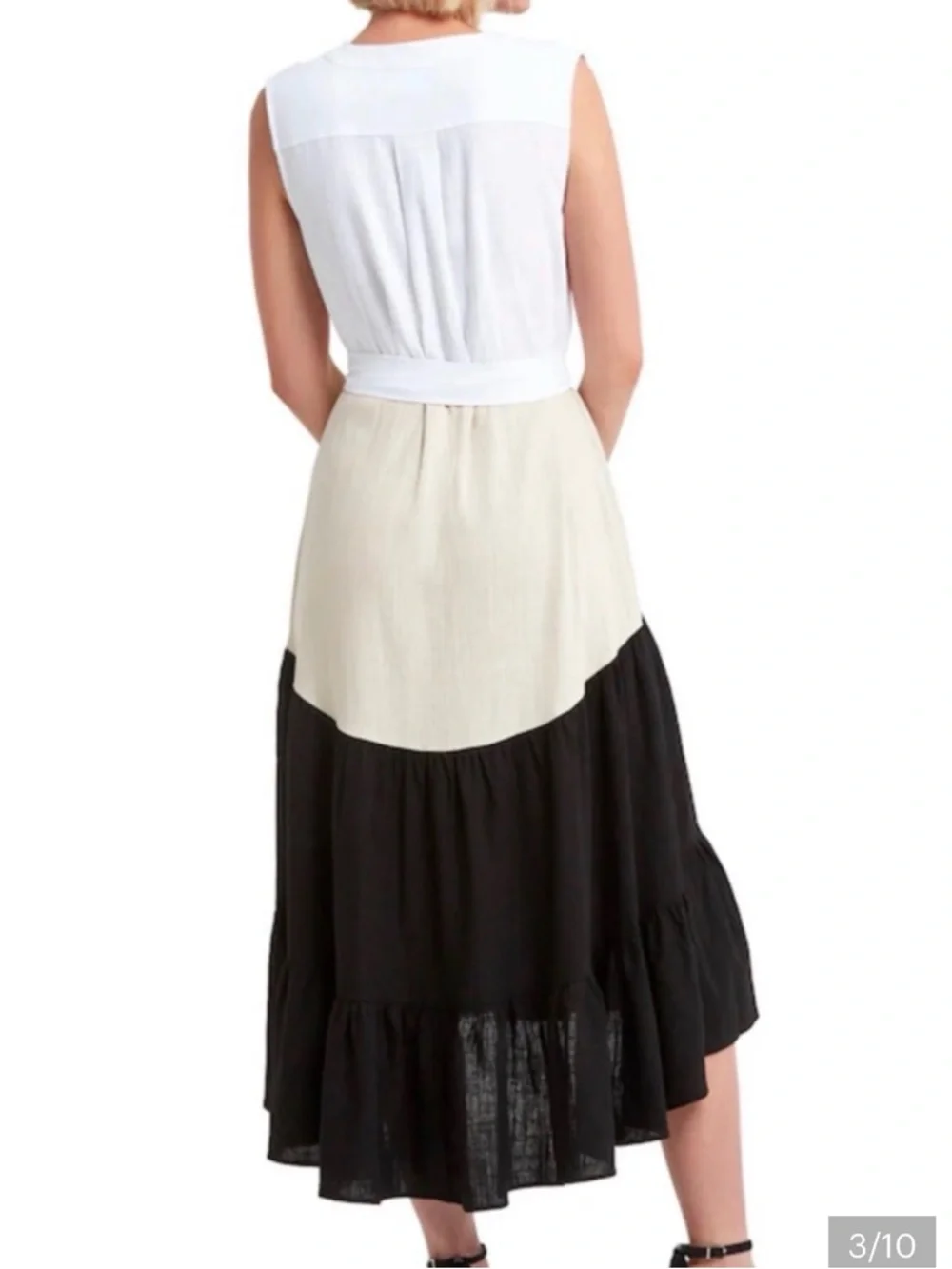 Halston Heritage Colorblock Midi Skirt Dress with belt - Picture 2 of 5